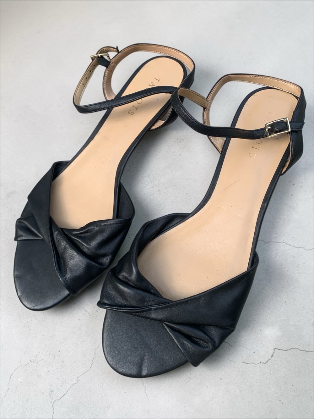 Talbots Black Knotted Leather Ankle-Strap Sandals Size 11